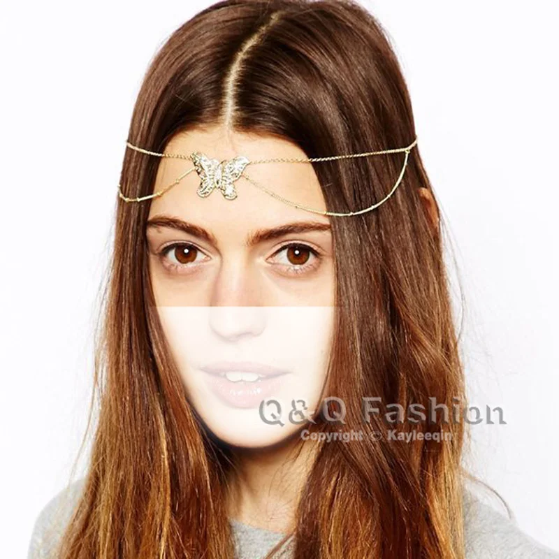 Золотая Корона для волос Fab с двойной цепочкой бабочкой украшение платья диадема