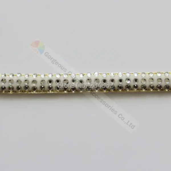 Лента для стразы из прозрачного белого бархата 10 ярдов 3 ряда Золотая лента