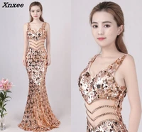 2018 sexy gold mermaid sequins dress backless v neck long evening party club woman silver maxi dress prom formal dresses xnxee
