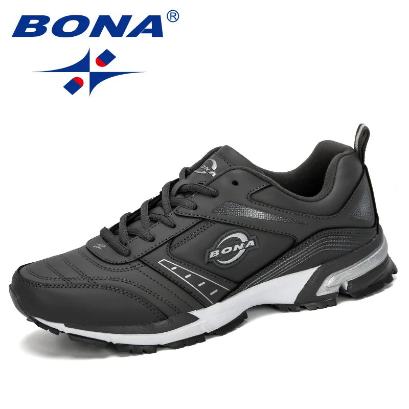 Dark gray silvergray BONA/Новинка года; кроссовки на шнуровке; Мужская обувь для бега; спортивная дышащая мужская прогулочная обувь; спортивная обувь; Erkek Spor Ayakkabi; удобная обувь - Цвет: Dark gray silvergray
