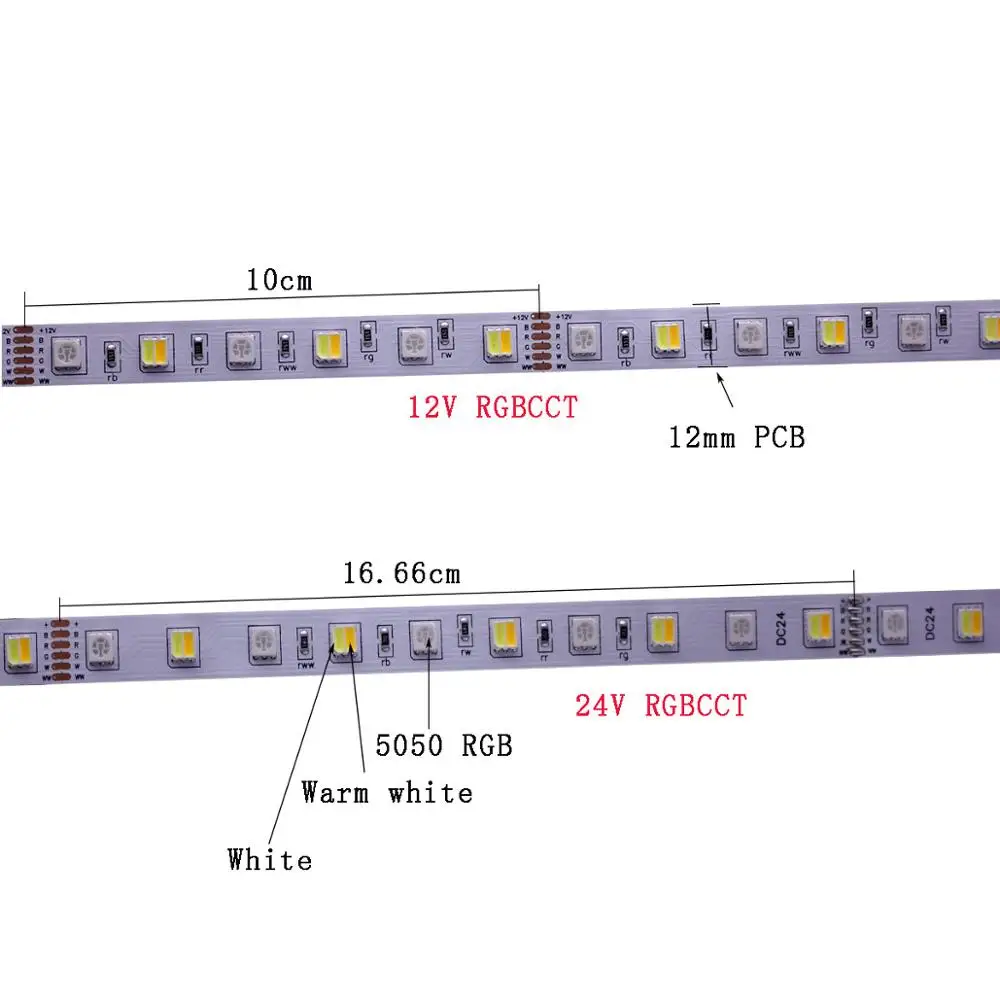 Светодиодный RGB+ CCT светодиодные ленты 12 мм Ширина FPC 5050 полосы IP20 IP65 IP67 5 м 300 светодиодный 12V 24V RGBCCT Водонепроницаемый светодиодный свет гибкие полосы