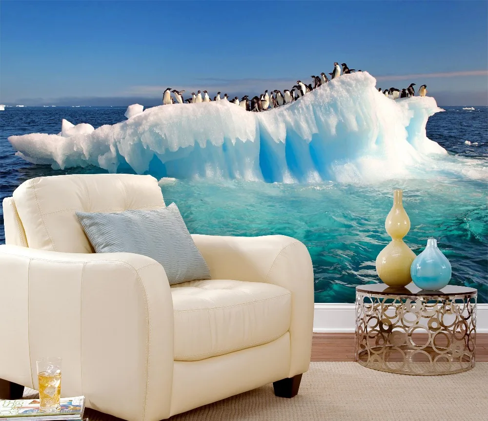 

[Self-Adhesive] 3D Penguin Group Glacier Sea Island 66 Wall Paper mural Wall Print Decal Wall Murals