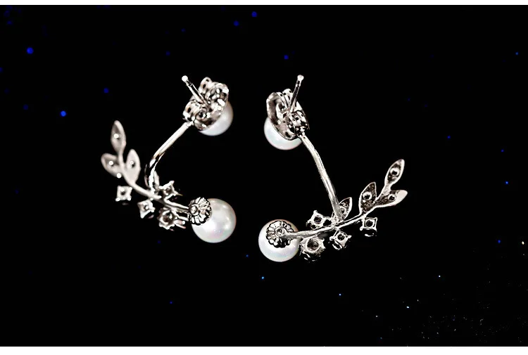 

3 Colors Crystal Leaves Stud Earrings Fashion Pure 925 Silver Stud Earrings Jewelry Pendientes Brincos Fashion Jewelry