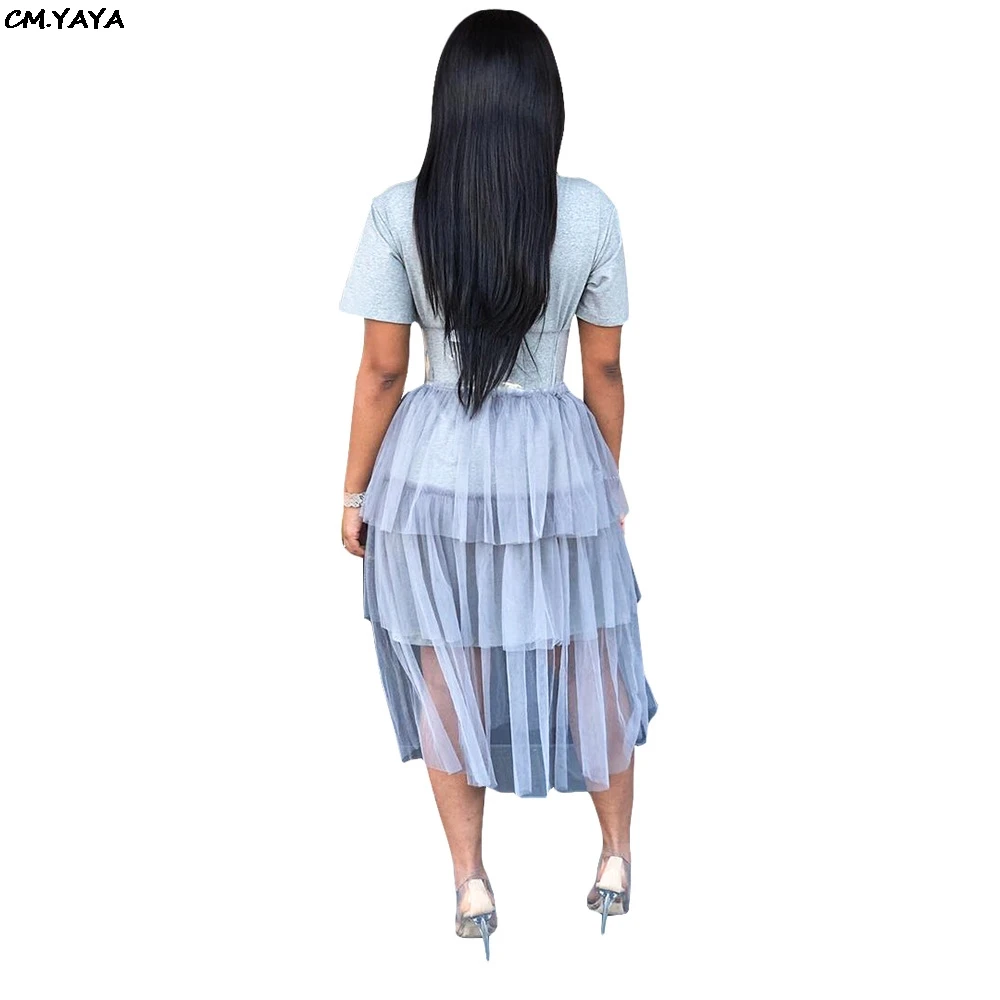 Женское летнее платье с коротким рукавом и каскадными оборками Сетчатое