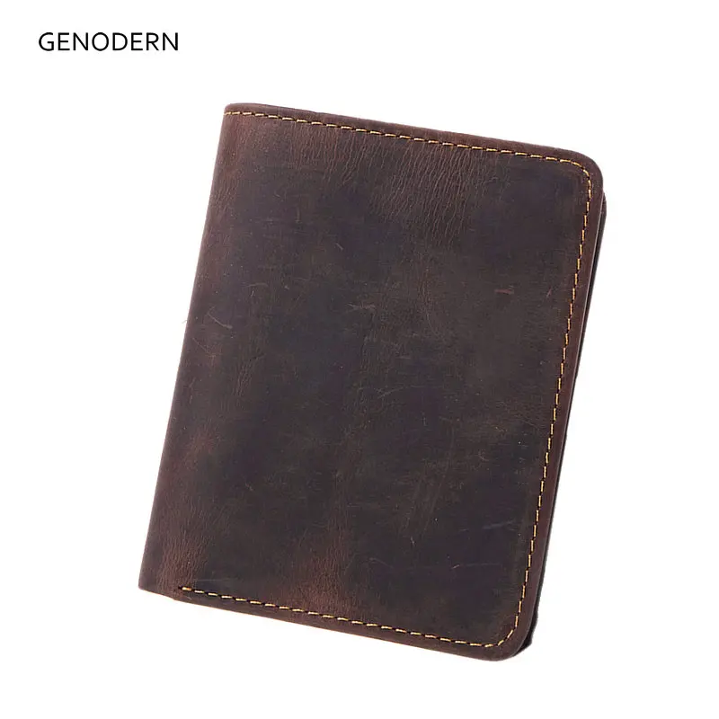GENODERN Crazy Horse коровья кожа мужские кошельки из натуральной кожи тонкий кошелек для