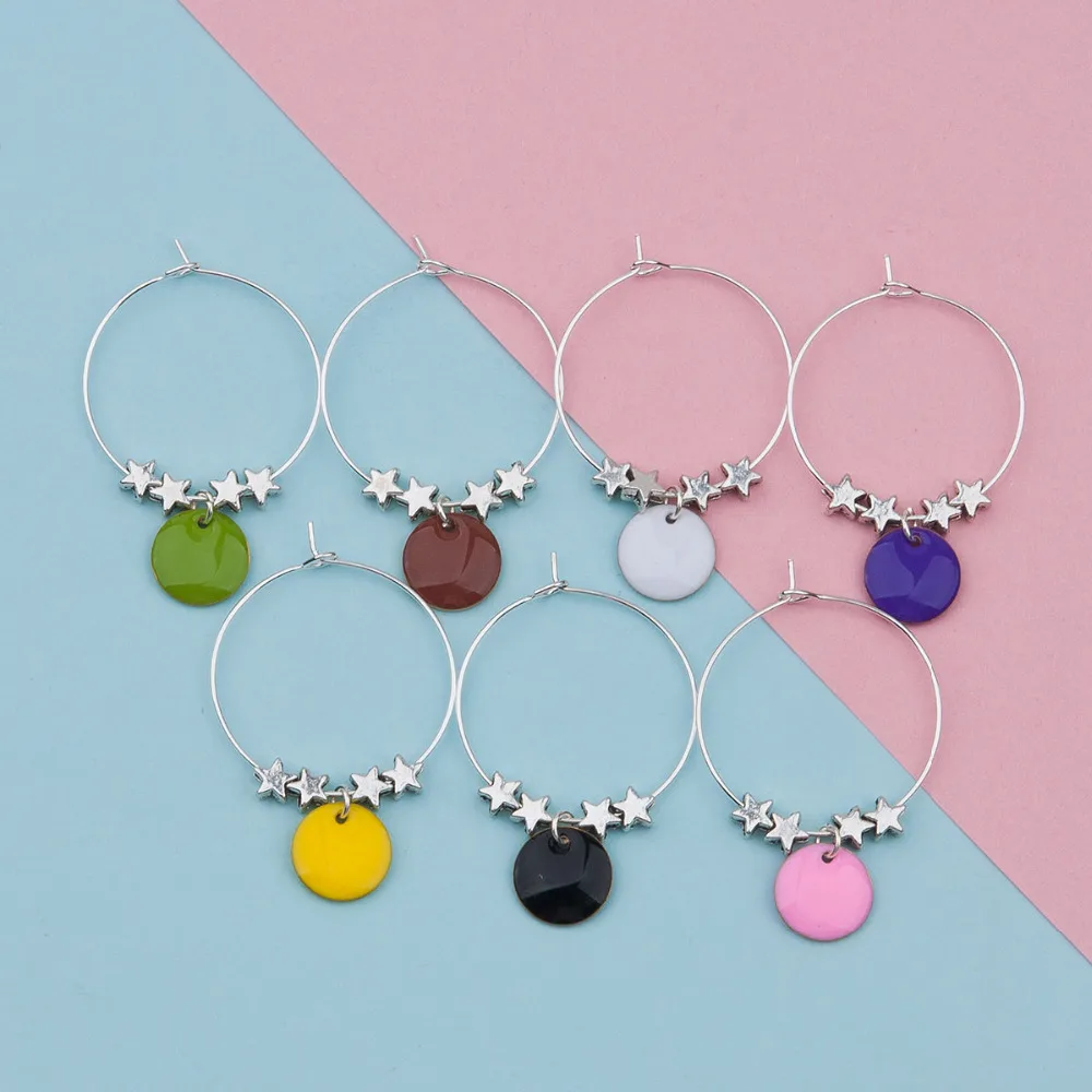 DoreenBeads разные цвета круглые звезды вина Стекло Марк настольная деко Рождество вечерние свадебные вина Стекло подвески подарки 5,3*3 см 6 шт./компл