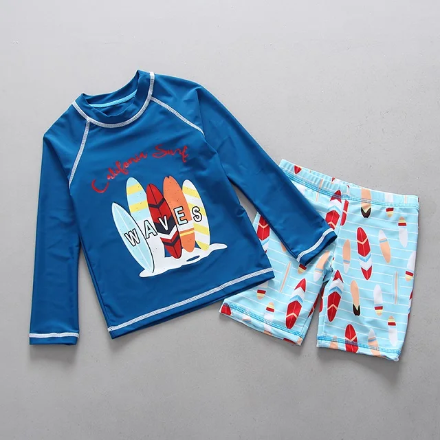 Rashguard/комплект из двух предметов для мальчиков, UPF50, с длинным рукавом для плавания, костюм для мальчиков, купальный костюм, детская защита от ультрафиолета, детский купальник - Цвет: 8276 blue