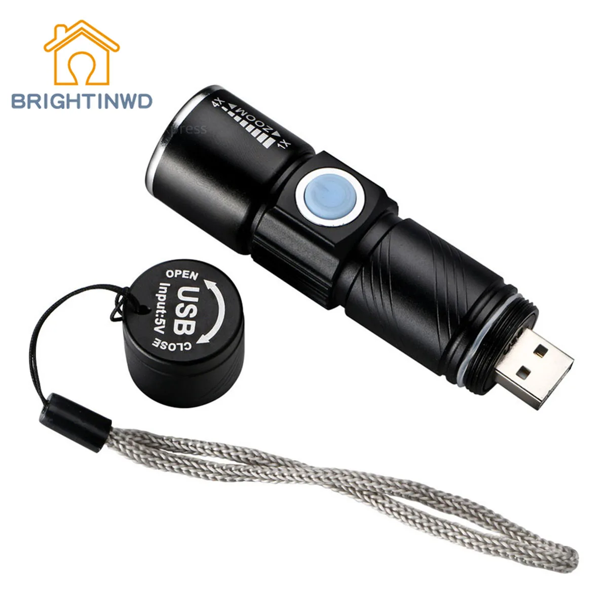 Светодиодный зум 1800LM мини USB Перезаряжаемый фонарь Портативный