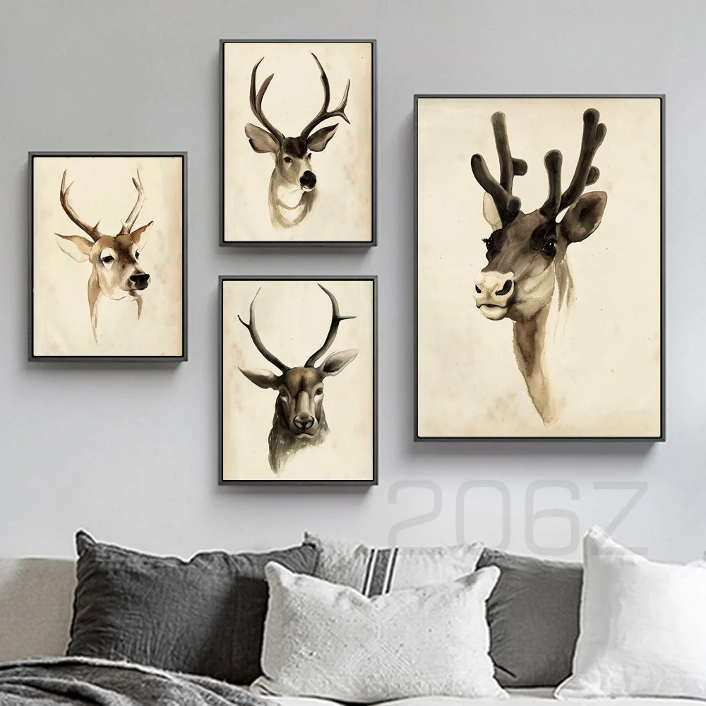 

Watercolor Deer Elk Scandinavian Modern Wall Art Canvas Painting Nordic Posters And Prints Wall Pictures For Living Room Decor