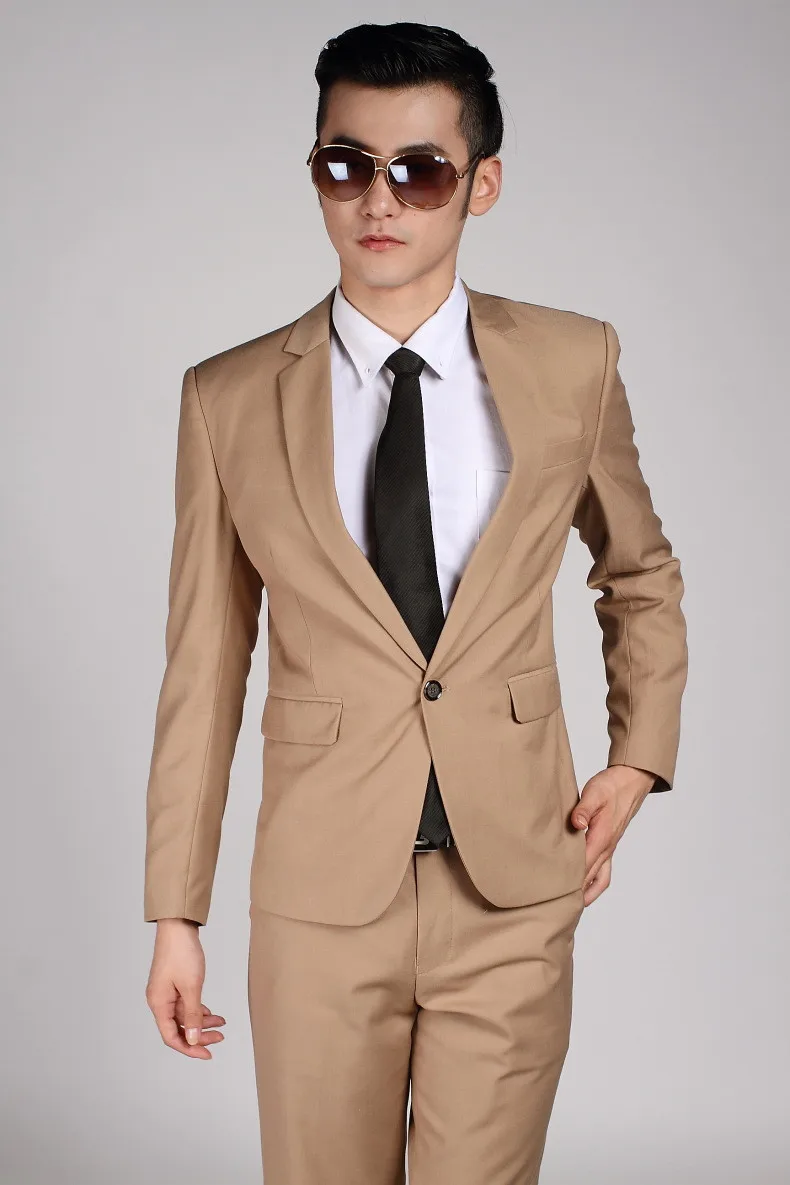 (Пиджак + брюки) Высокое качество хаки мужской костюм свадебное платье жениха для