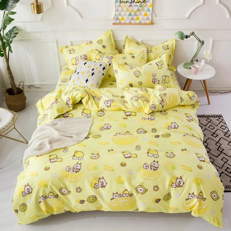 Solstice Home Textile Twin Full King Queen Bed Linen Set Lemon Yellow Cartoon Duvet Cover Sheet Pillowcase Kid Girl Teen Bedding | Дом и сад