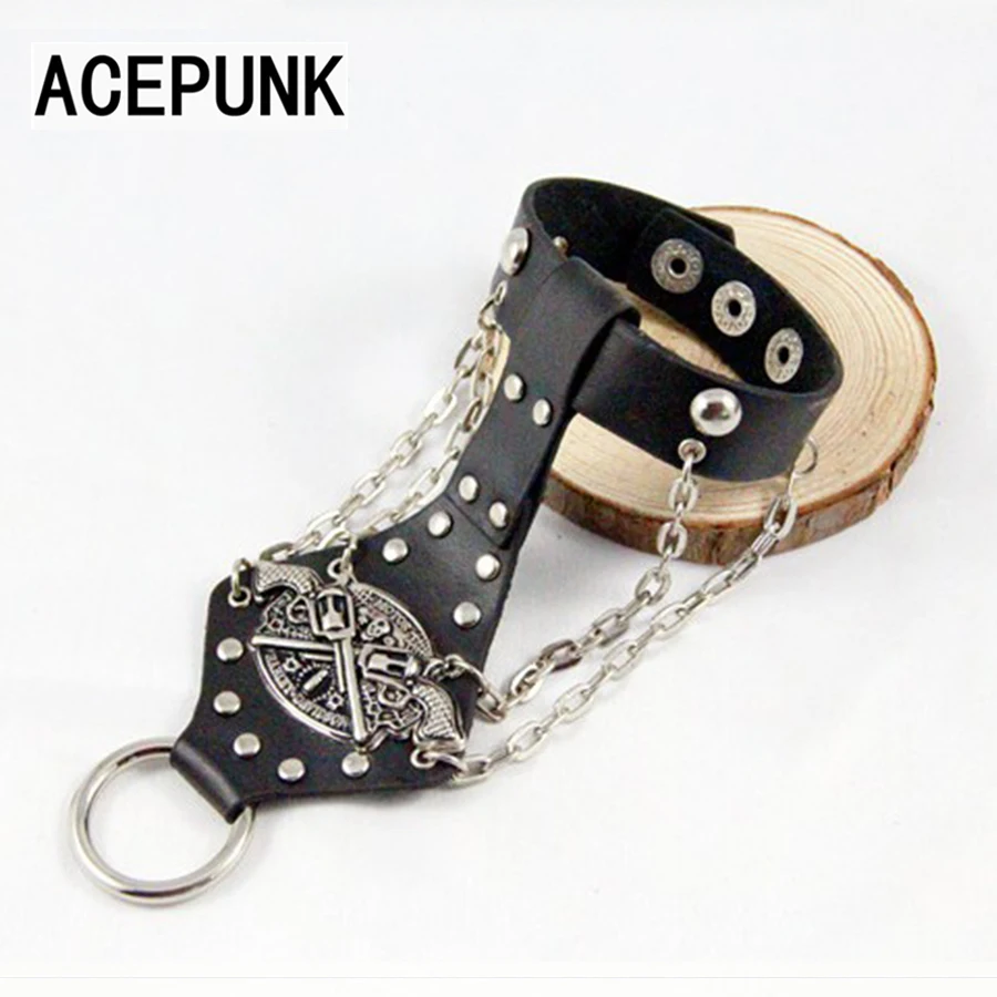Черный кожаный браслет в стиле панк мужские и женские браслеты с широким