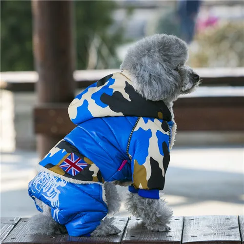 Blue Зимняя одежда для собак, теплое меховое пальто, камуфляжная куртка, водонепроницаемые пальто для французского для бульдога чихуахуа, одежда для маленьких собак, домашних животных - Цвет: Blue