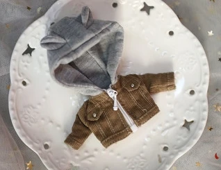 brown 1 шт. новая милая джинсовая куртка пальто с шапкой для куклы ob11 Аксессуары Одежда для кукол - Цвет: brown