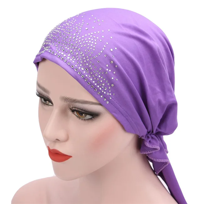 purple Мусульманская тюрбан шляпа рак химиотерапия шляпа бини шапка предварительно завязанные Головные Уборы Бандана головная косынка для химиотерапии выпадения волос алопеция - Цвет: purple