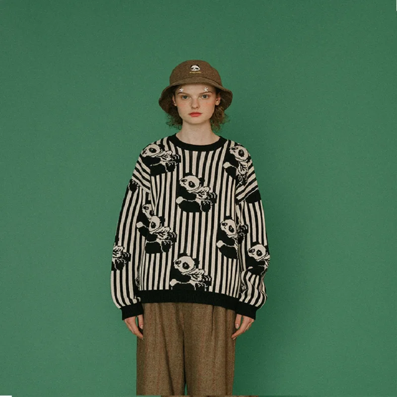 Весна зима высокое качество оригинальный дизайн женский полосатый свитер