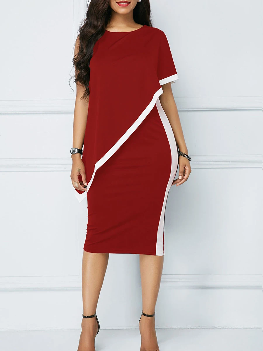 NEW Sexy One Shoulder Womens O-Neck Patchwork Elegant Office Dress Summer 3Color Knee Length Sheath Dress Vestidos Plus Size 5xl