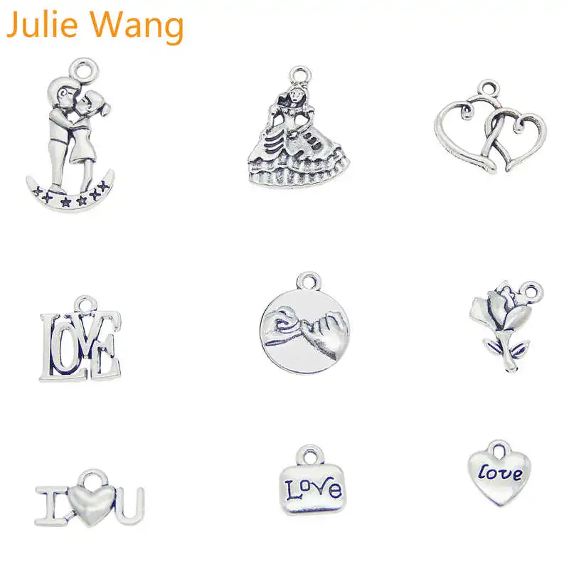 Julie Wang 9 шт. сплав смешанные сердца искусственный цвет подвеска для изготовления