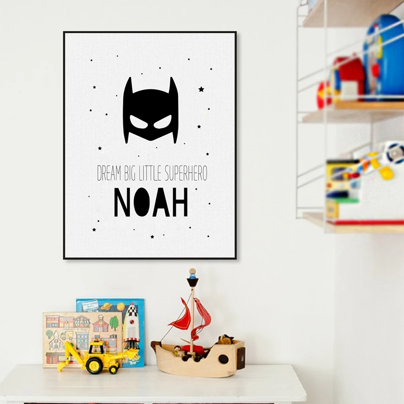 Персонализированные Super hero название плакаты для мальчиков и принтами