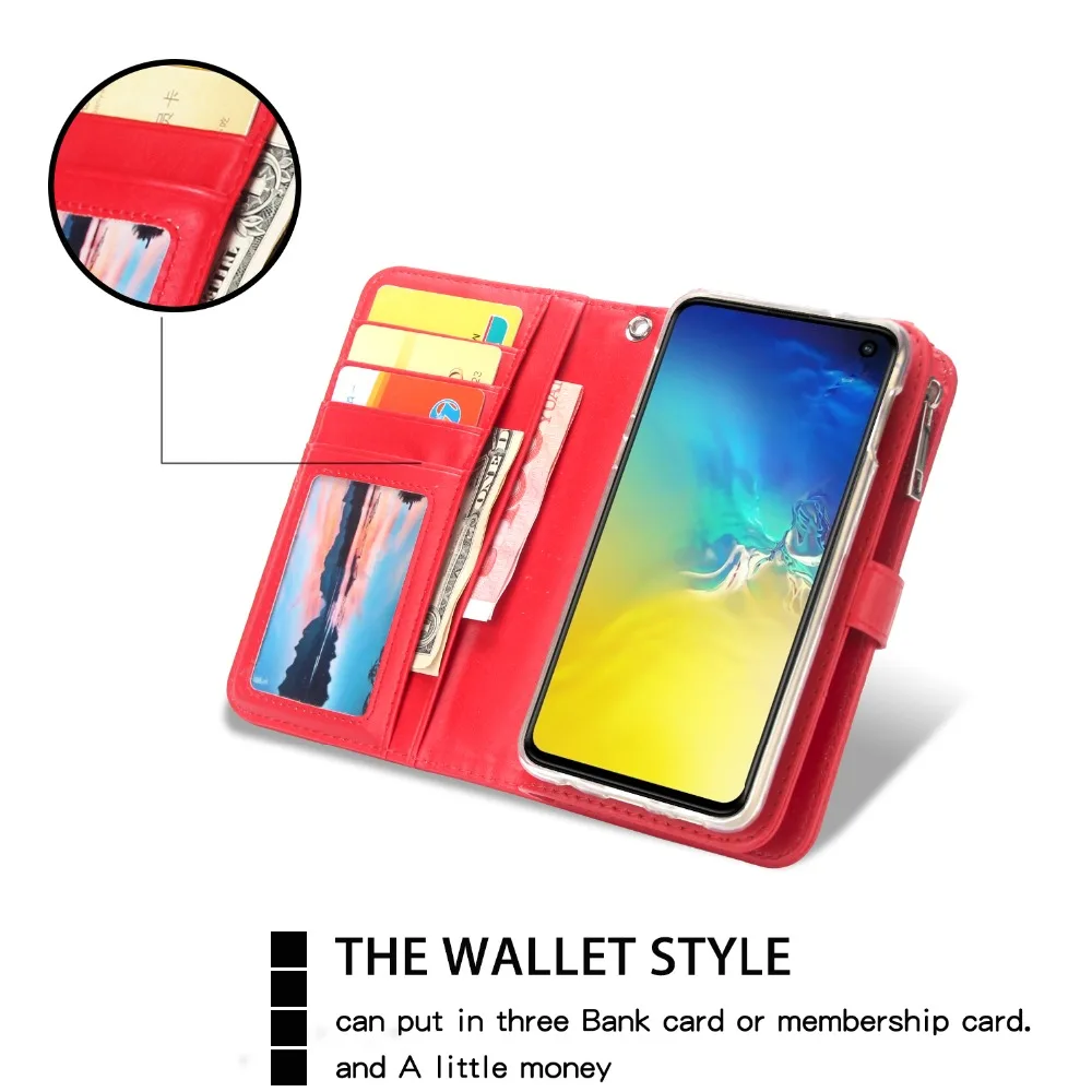 Для samsung Galaxy S10 Plus Чехол-бумажник из искусственной кожи на застежке-молнии для samsung S10 S8 S9 Plus 2 в 1 многофункциональная Съемная сумочка