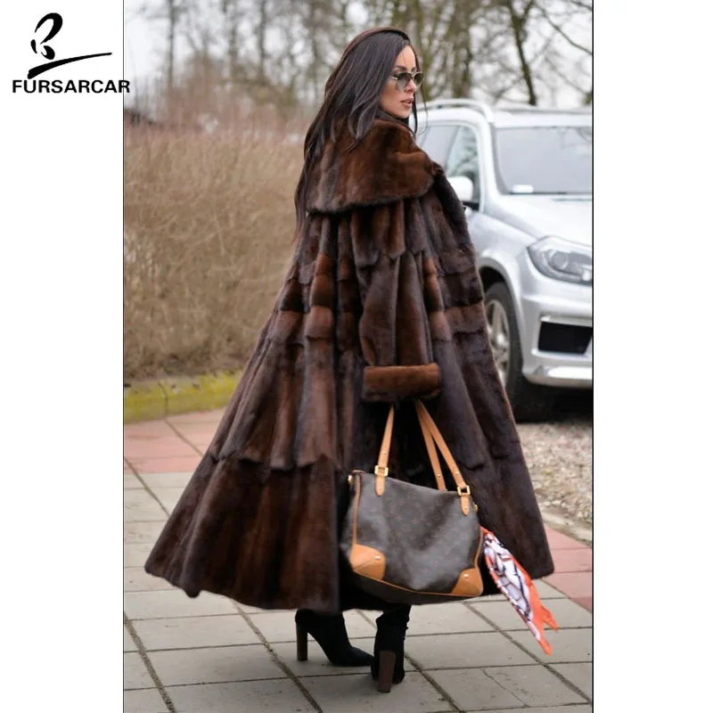 FURSARCAR 2021 New Real Mink Fur Coat Women Fashion Luxury Full Pelt Collar  Warm Long Jacket Female Mink Fur Coats For Feamle