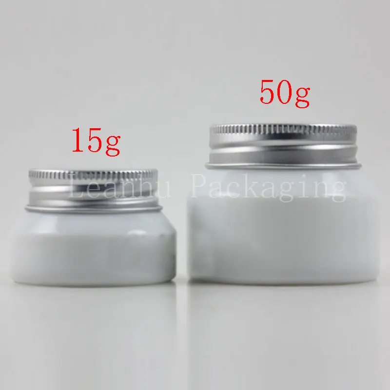 (12PC/Lot)Wholesale 15g/50g White Glass Bottle With Silver Cap,Mask/Eye Cream Packaging Container,Makeup Sub-bottling