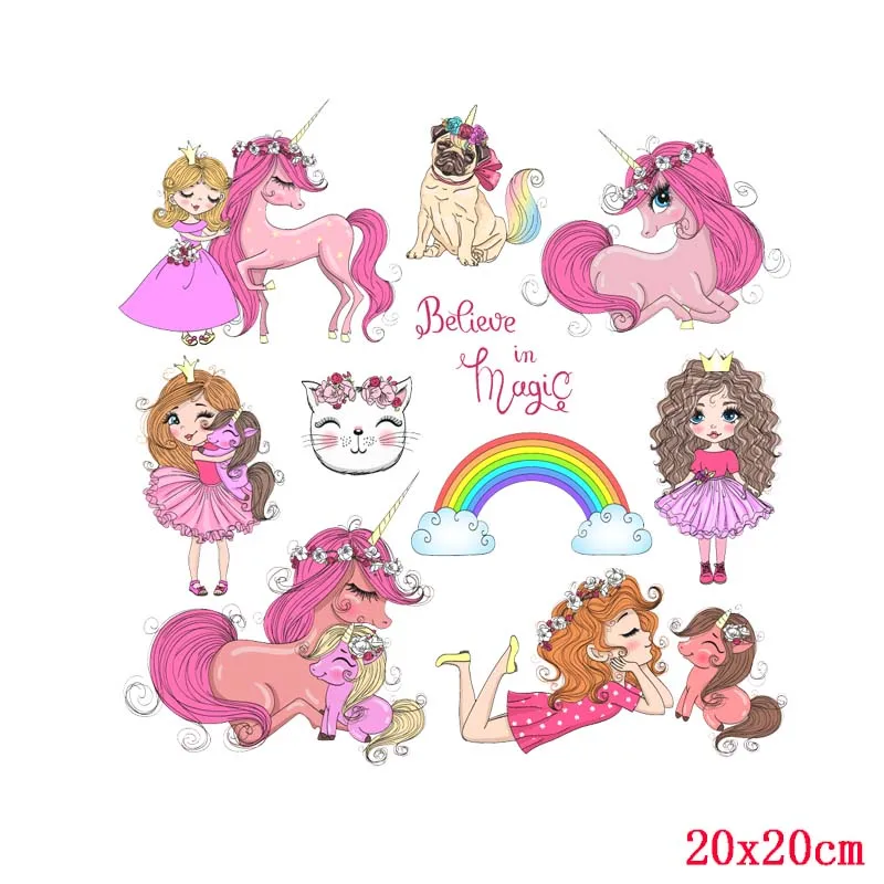 Prajna Fashion Girl Unicorn Iron On Transfers Heat Transfer Vinyl Ironing Thermal Stickers T-shirt Summer Style Patches DIY | Дом и сад