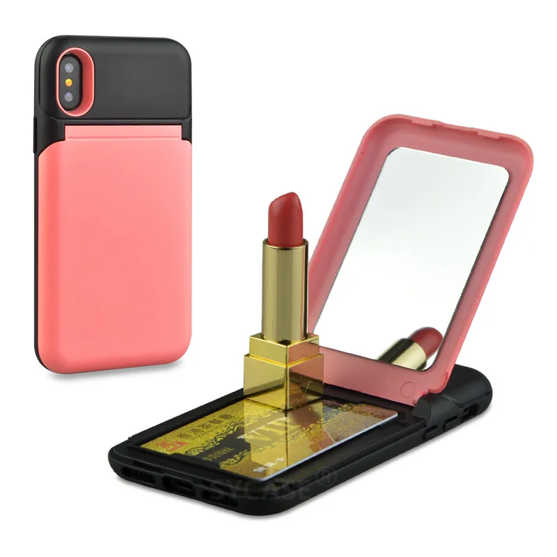 SYCASE Stylish Multi-function Card Mirror Shell For iPhone 6 6s Plus 7 8 plus X Xs Xr Max Case All-inclusive Drop Cover Women |