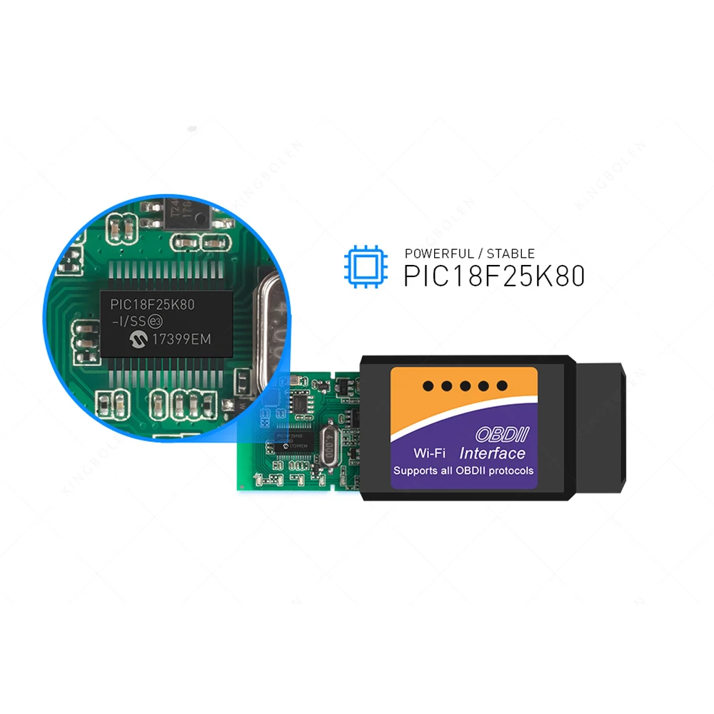Автомобильный диагностический сканер kingbolen ELM327 Wi-Fi/Bluetooth V1.5 чип PIC18F25K80 OBDII
