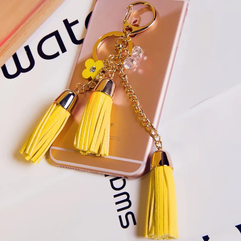 Women 3 Piece Tassels Key Chain 2017 New 12 Colors Suede Leather Car Keychain Bag Gold Ring for Jewelry | Украшения и аксессуары