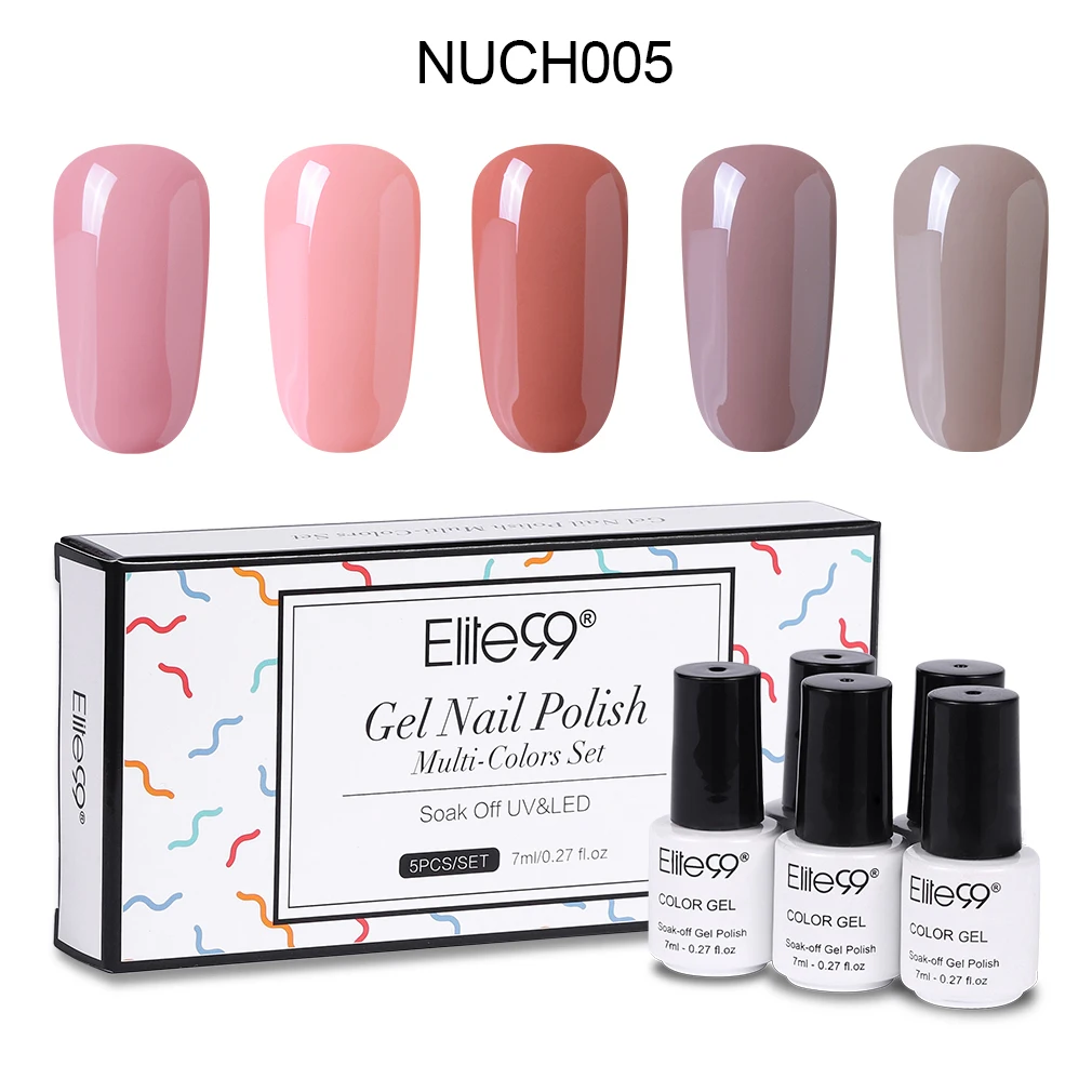 NUCH005 Elite99, 5 шт./лот, Гель-лак телесного цвета с подарочной коробкой, Платиновый цвет, УФ-Гель-лак, отмачиваемый, для дизайна ногтей, маникюрные гель-лаки - Цвет: NUCH005