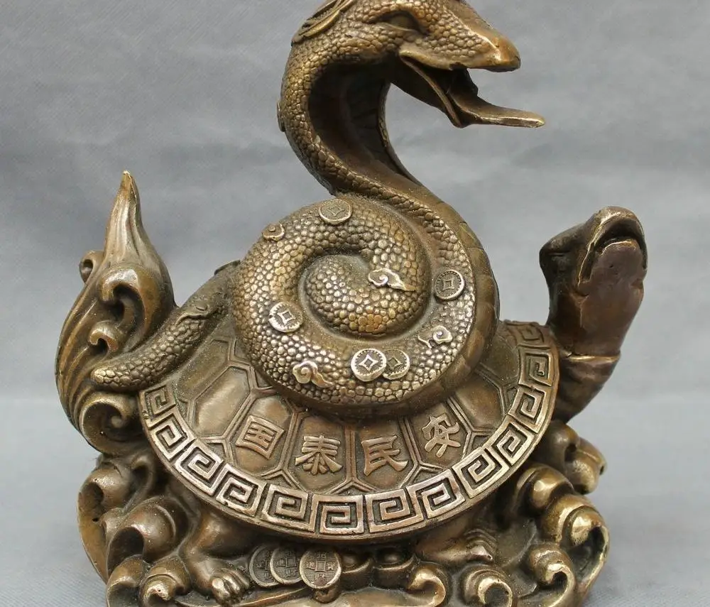 8 &quotКитайская бронзовая Медь фэншуй монета богатства змея езда статуя дракона