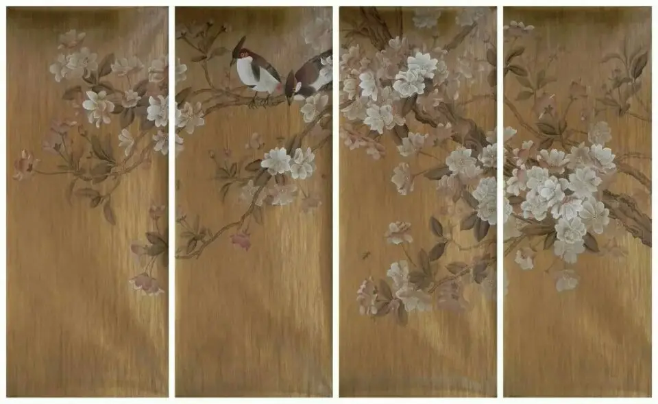 Ручная роспись шелковые обои картина цветок с птицами ручная много картин/фонов