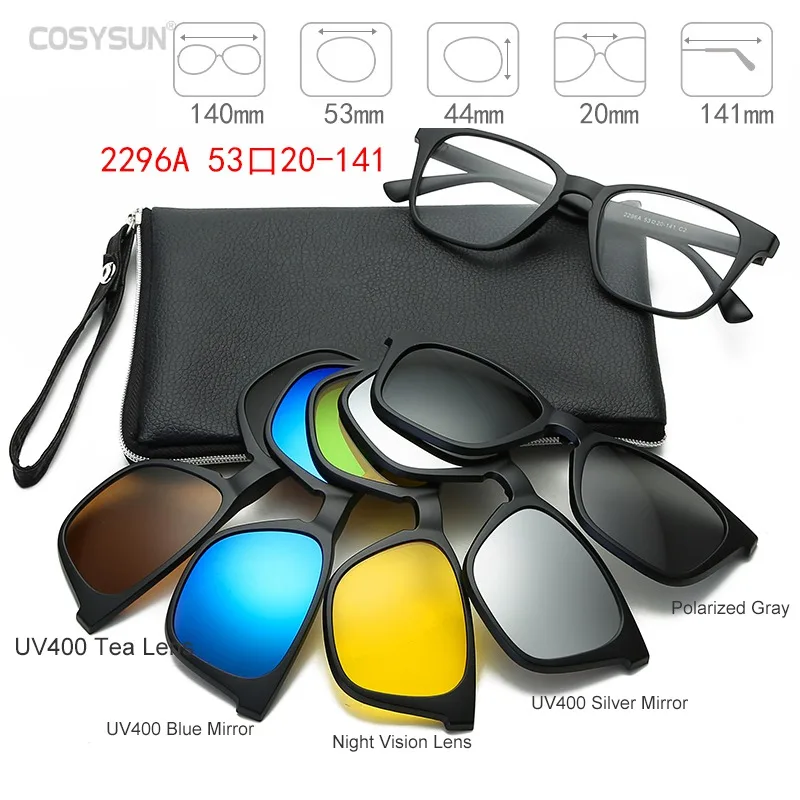 2296 5 lens 1 frame Солнцезащитные очки с различными линзами, мужские магнитные солнцезащитные очки, женские очки с магнитным зажимом, оптические очки для близорукости, оправа с 5 линзами - Цвет линз: 2296 5 lens 1 frame