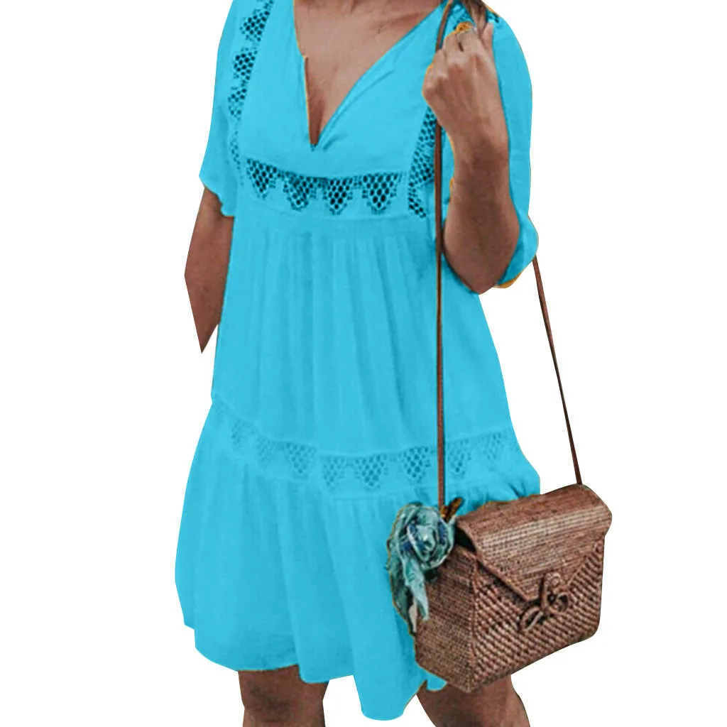 Женские летние платья Boho с v образным вырезом коротким рукавом вечерние пляжные