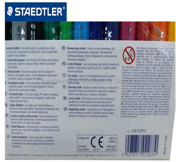 STAEDTLER 328-B WP12 12 цветов 3,0 мм художественные Маркеры Набор ручек треугольный толстый стержень водорастворимые Товары для офиса и школы