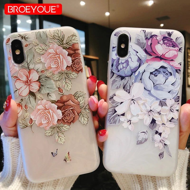 Чехол для iPhone 7 чехол X XR XS Max 5S 6 S 8 Plus 3D рельефный роскошный с цветами силиконовый