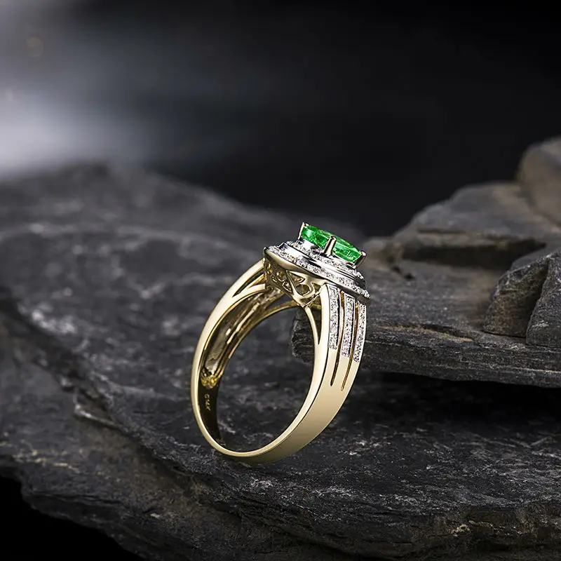 LANMI Овальный 6x8 мм 2.16Ct однотонные 14kt Желтое золото натуральный изумруд Свадебные