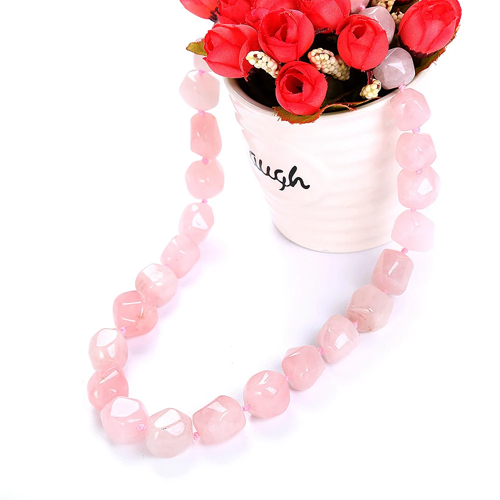 Natural Crystal Pendant Pink Stone Rose Quartz Necklace Women Miss Roller Cabochons Irregular Original Vintage Classic | Украшения и