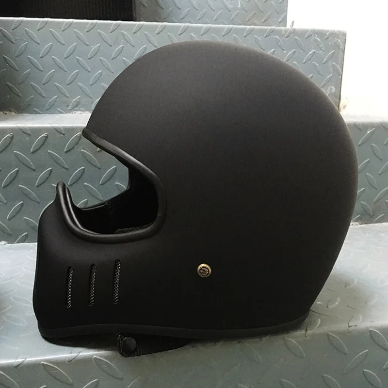 Matte Black Мужской винтажный мотоциклетный шлем Томпсон мотокросса полное лицо шлемы Ретро Ghost Rider гоночный шлем мотоциклетный шлем - Цвет: Matte Black