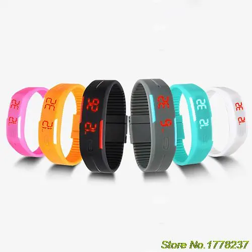 Мужские Женские силиконовые спортивные часы с красным светодиодным сенсорным