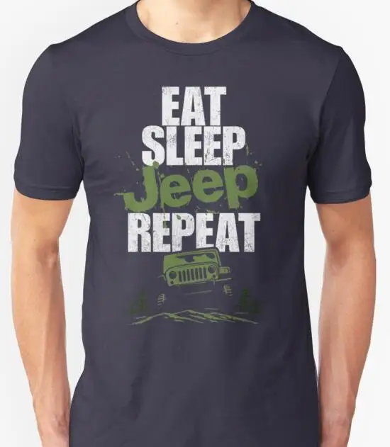 Мужская футболка Eat Sleep Jeep 4X4 Repeat унисекс с джипом внедорожным автомобилем