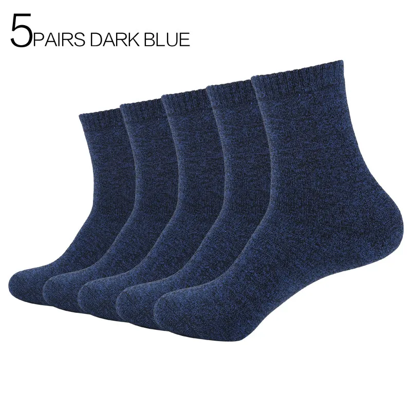 5Pair Dark Blue 5 пар/лот, мужские Модные Цветные махровые носки, зимние, высокое качество, плотные, теплые, хлопковые, махровые носки для мужчин, горячая Eur40-44 - Цвет: 5Pair Dark Blue