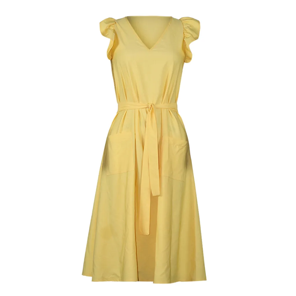 Платье женское летнее модное без рукавов с треугольным вырезом гофрированное