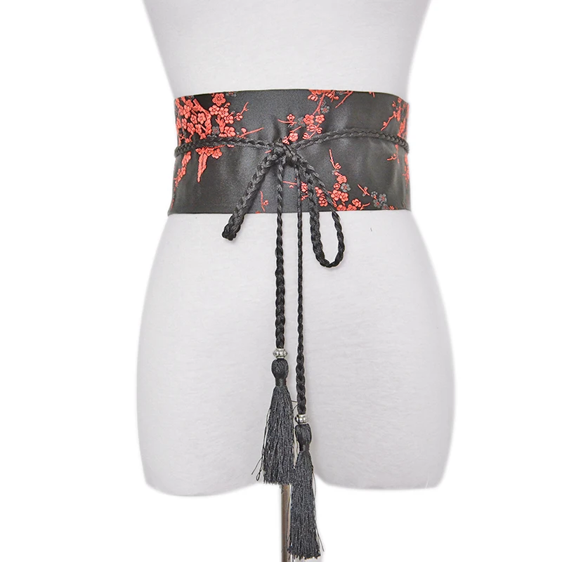 

Tie Satin Belt Fashion female retro floral print bathrobe Waistband wide corset Cummer bunds kimono belt ribbon BG-628