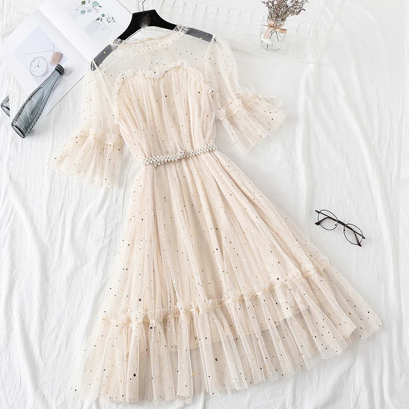 2019 New Women Fashion Dress Stand Collar Mesh See-through Lace Fairy Dresses Femme Vestidos Evening Party Elegant | Женская одежда