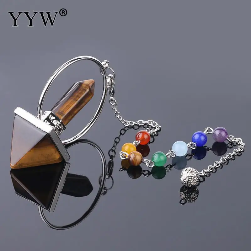 

YYW Reiki Healing 7 Chakra Natural Stone Pendulum for Dowsing Hexagonal Prism Pyramid White Pink Crystal Obsidian Pendants