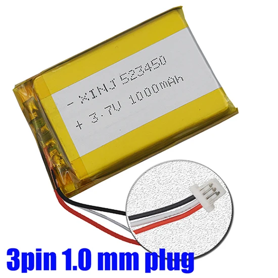 XINJ 3,7 V 1000 мА/ч, плеер литий-полимерный Батарея 523450 3pin 1,0/1,25/1,5/2,0/2,54 мм разъем для gps PDA, камера bluetooth наушники - Цвет: 3pin 1.0mm plug