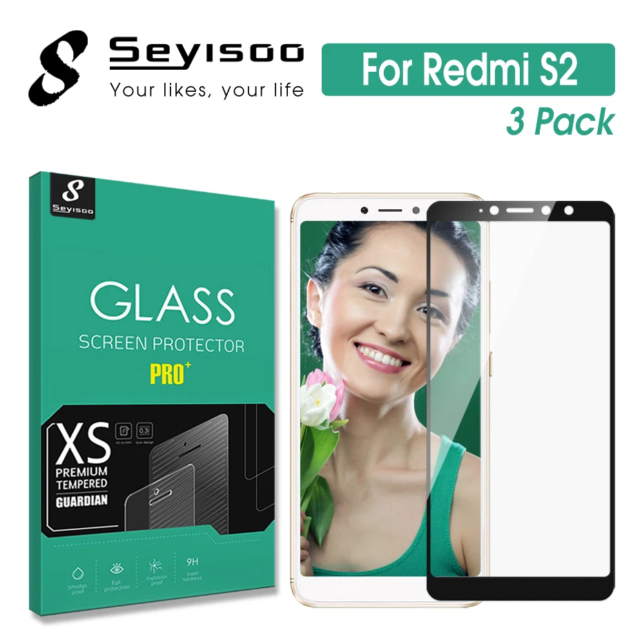 

[3 Pack] 100% Original Seyisoo Full Cover Tempered Glass For Xiaomi Redmi S2 Xiomi Screen Protector