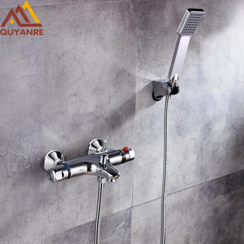 Quyanre RU доставка термостатический смеситель для душа набор хромированных двойных